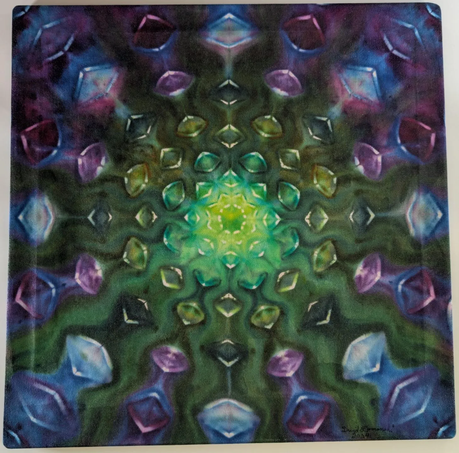 24"X24"X.75" Alien Eyes Ice Tie Dye on a Square Panel of Calcutta Cotton Stretched onto 24"X24" Stretcher Bars, Signed, Clear Coated