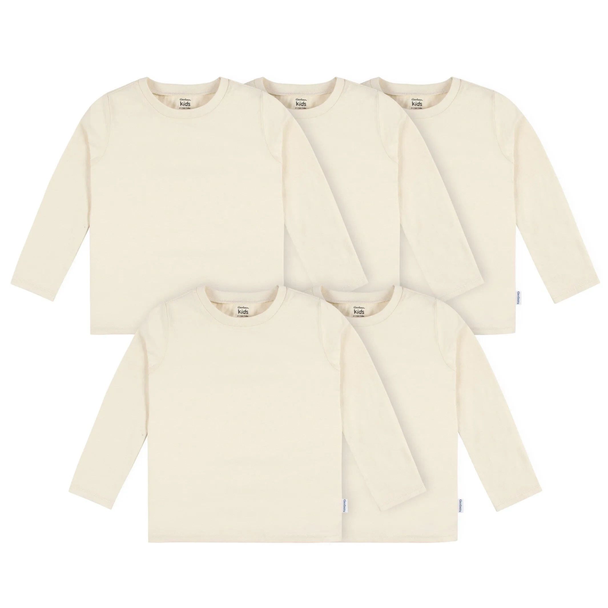 5-Pack Baby & Toddler Natural Premium Long Sleeve Tees