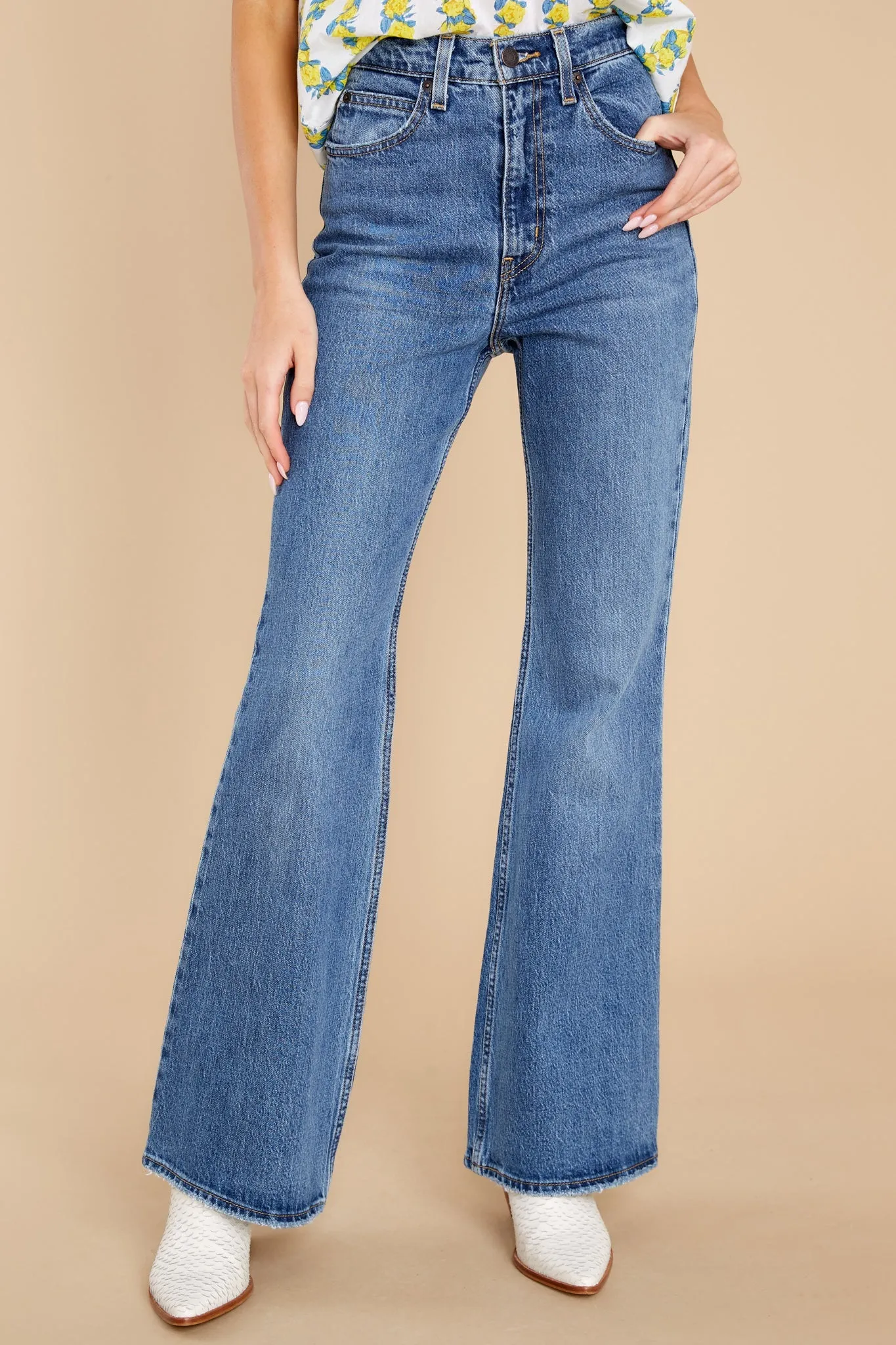 70's High Rise Flare Jeans In Sonoma Step