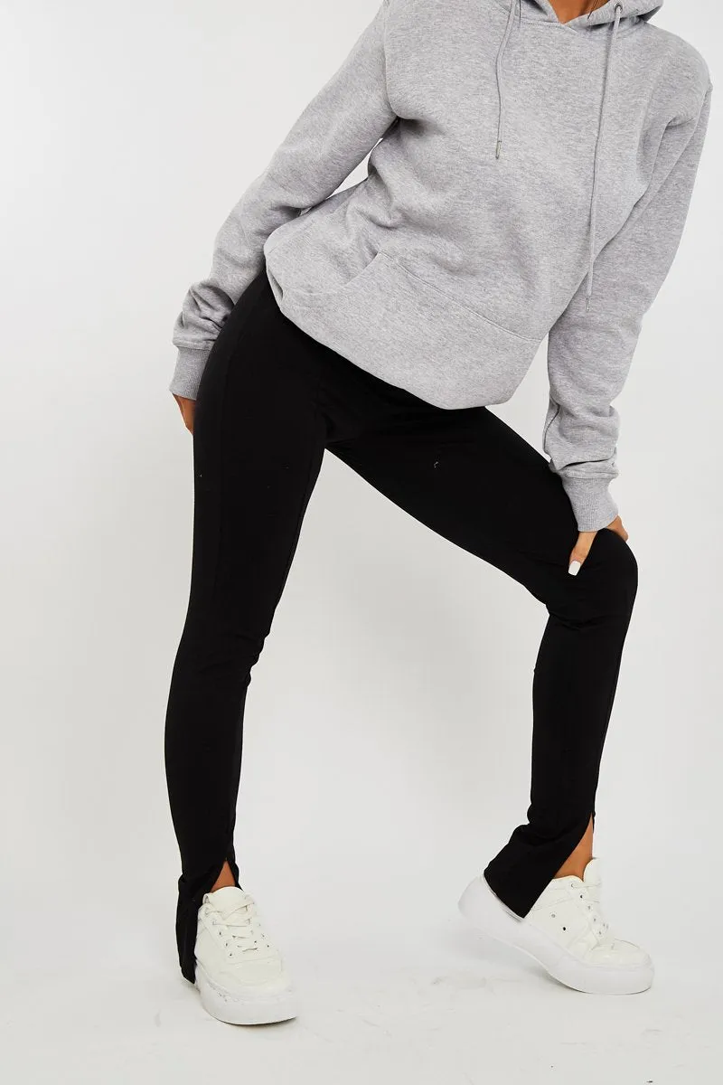 Black Front Split Leggings - Polly