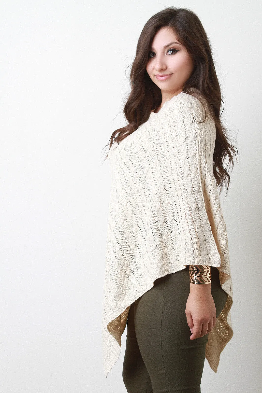 Cable Knit Asymmetrical Poncho