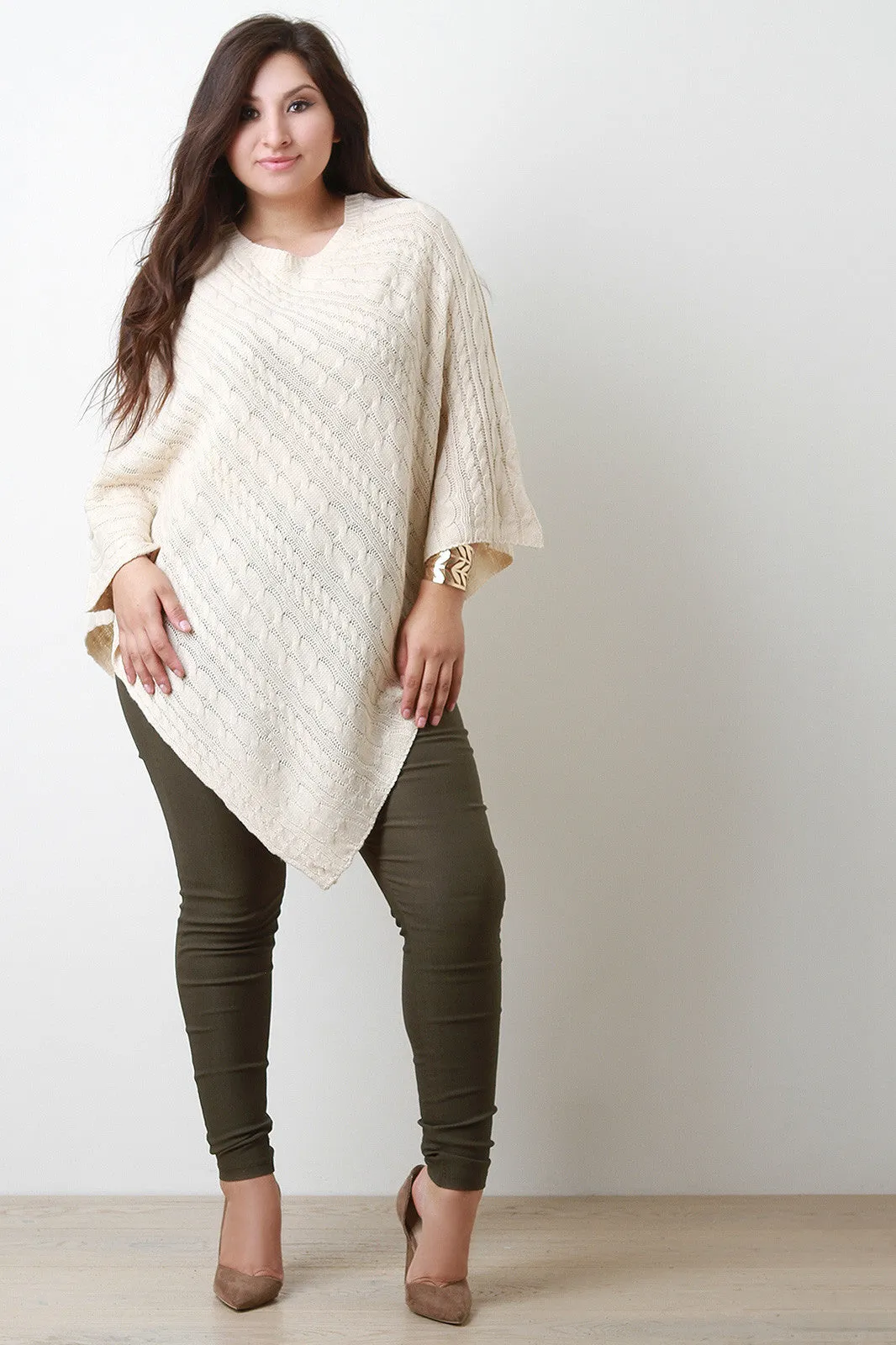 Cable Knit Asymmetrical Poncho