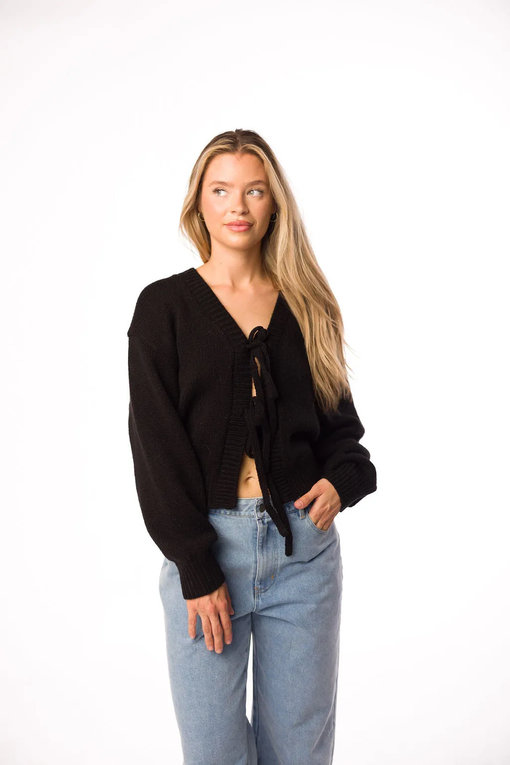 Casey Tie Sweater in Black