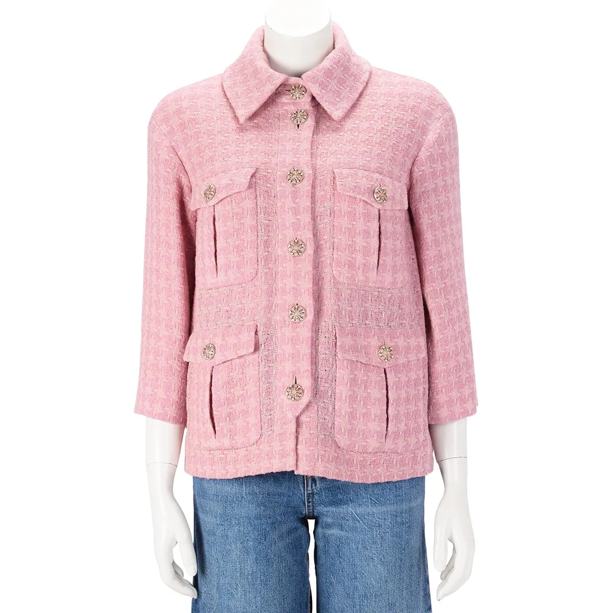 Chanel Pink Boucle Tweed Gripoix Jacket FR 36