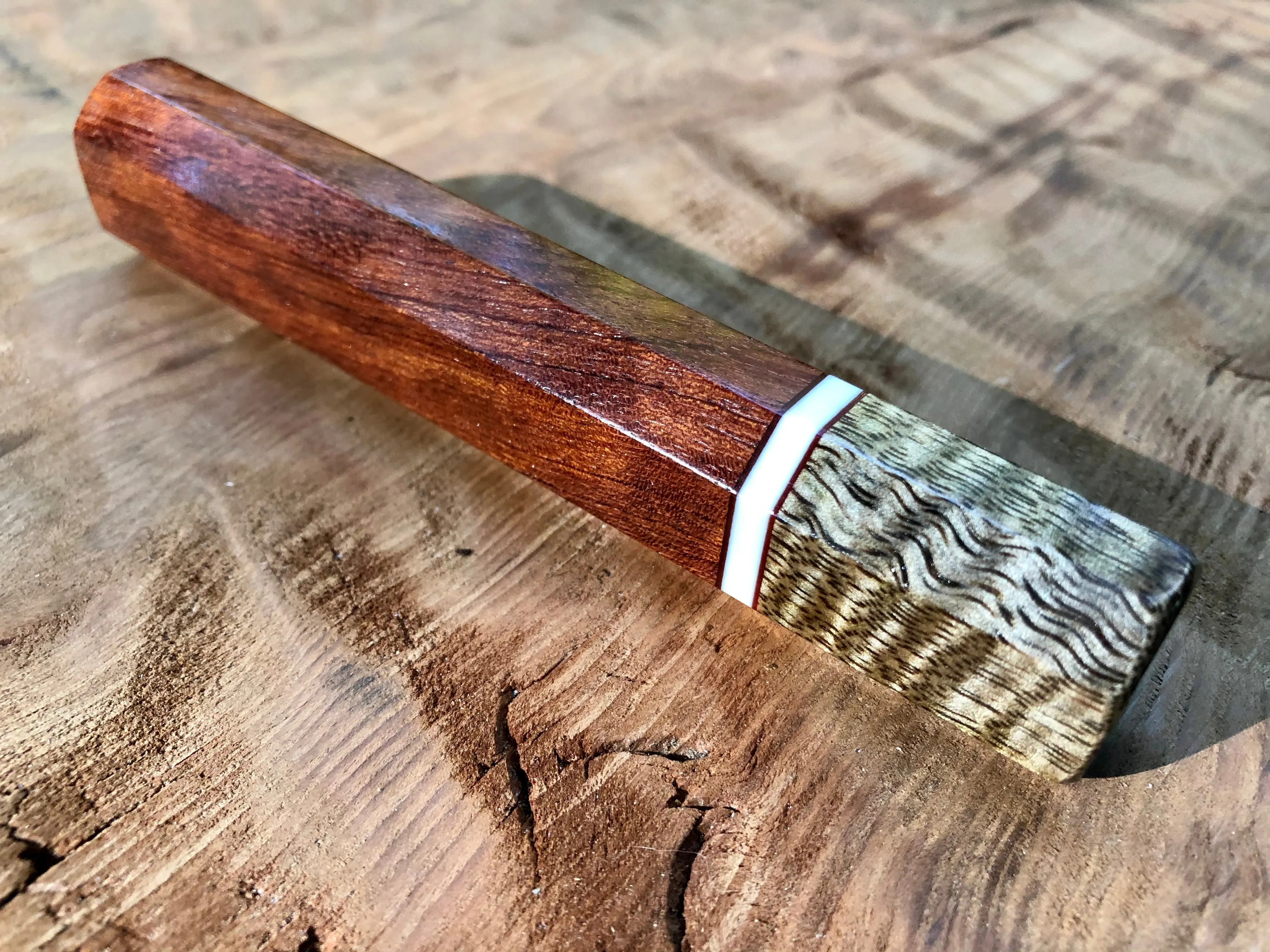 Custom Japanese Knife Handle (Wa Handle) - Bubinga and Curly Mango