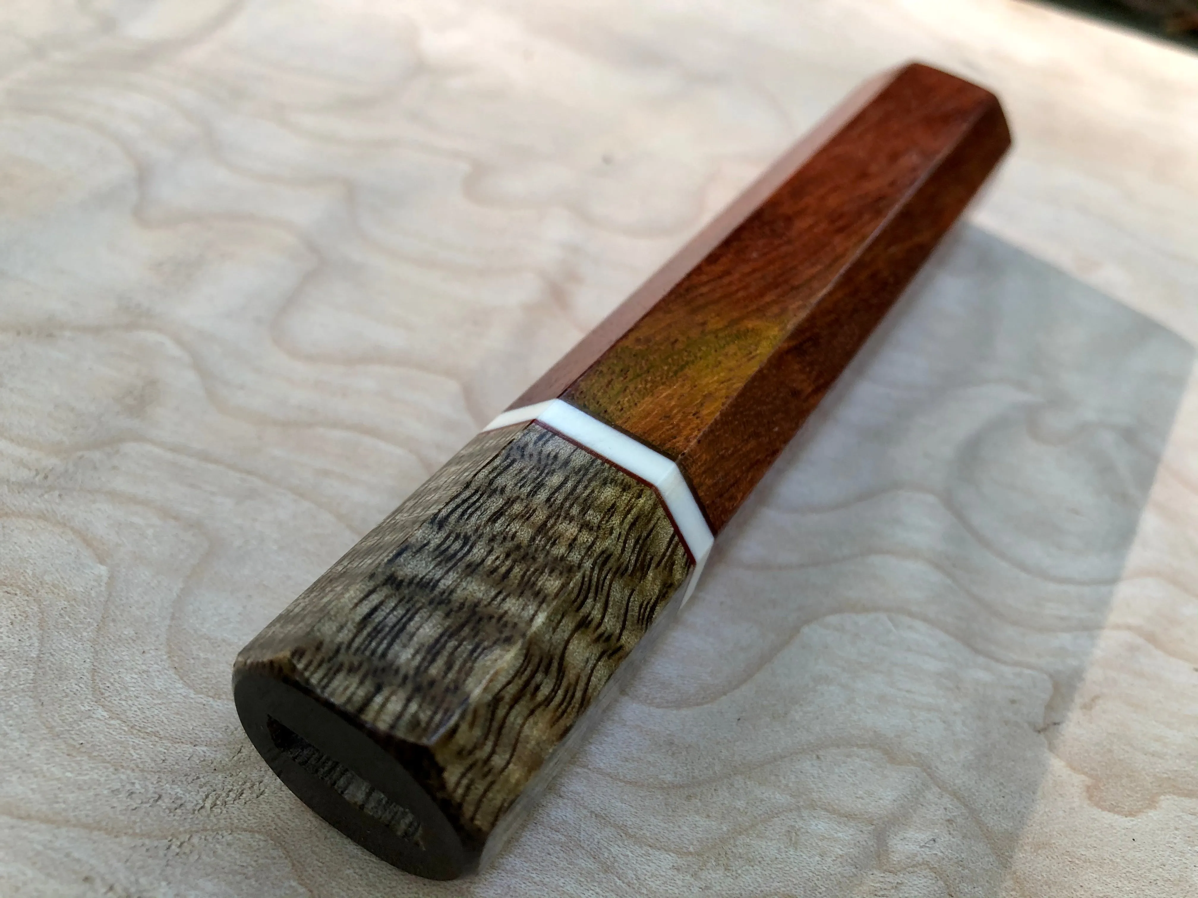 Custom Japanese Knife Handle (Wa Handle) - Bubinga and Curly Mango