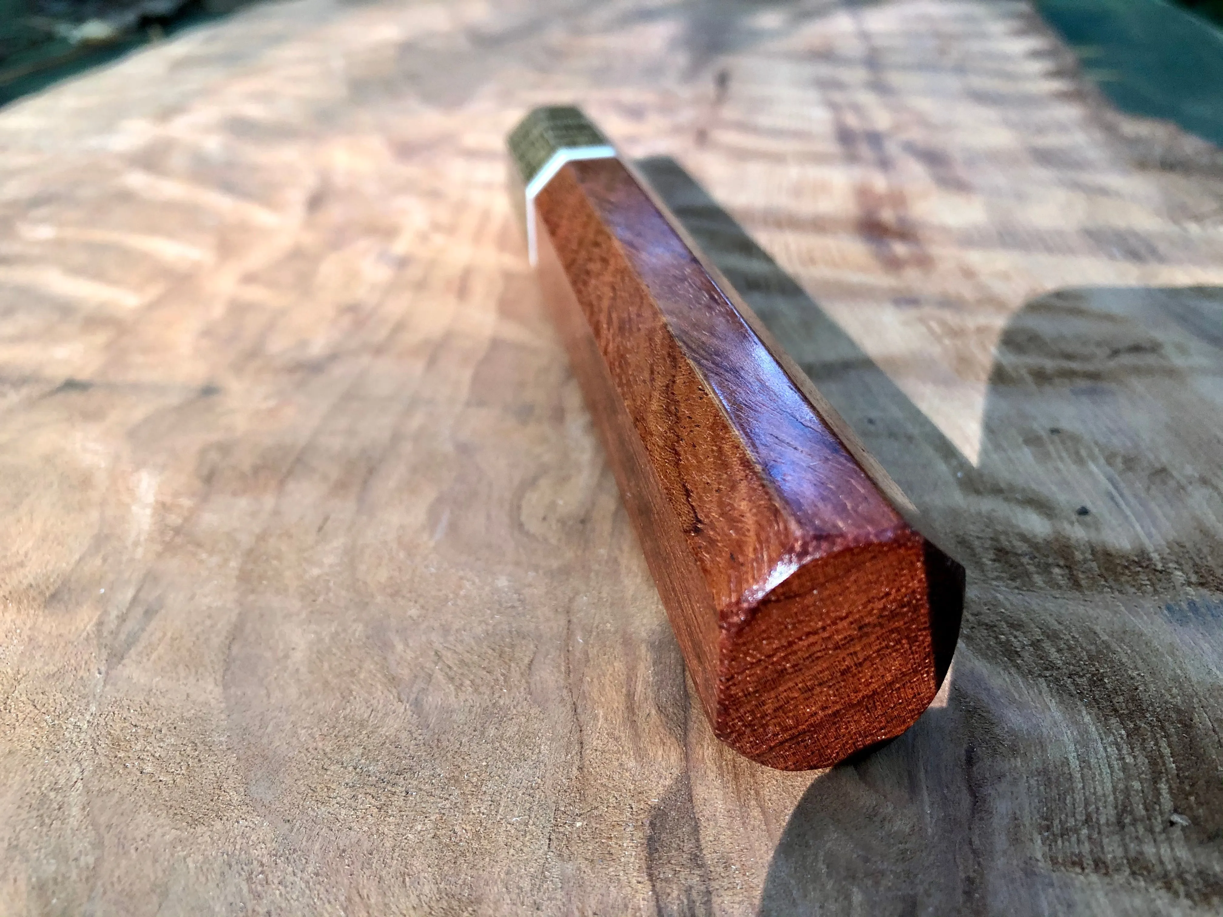 Custom Japanese Knife Handle (Wa Handle) - Bubinga and Curly Mango