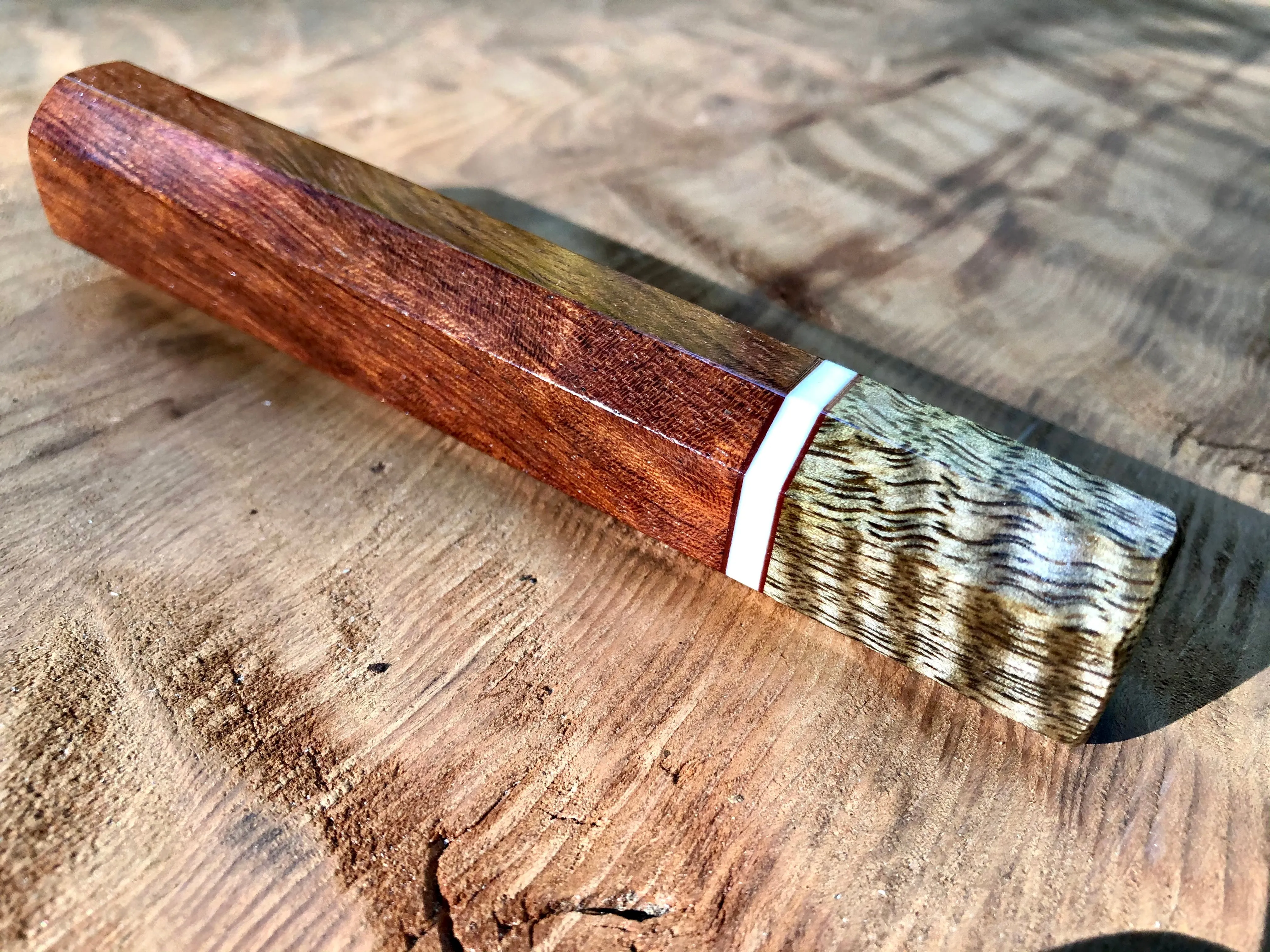 Custom Japanese Knife Handle (Wa Handle) - Bubinga and Curly Mango