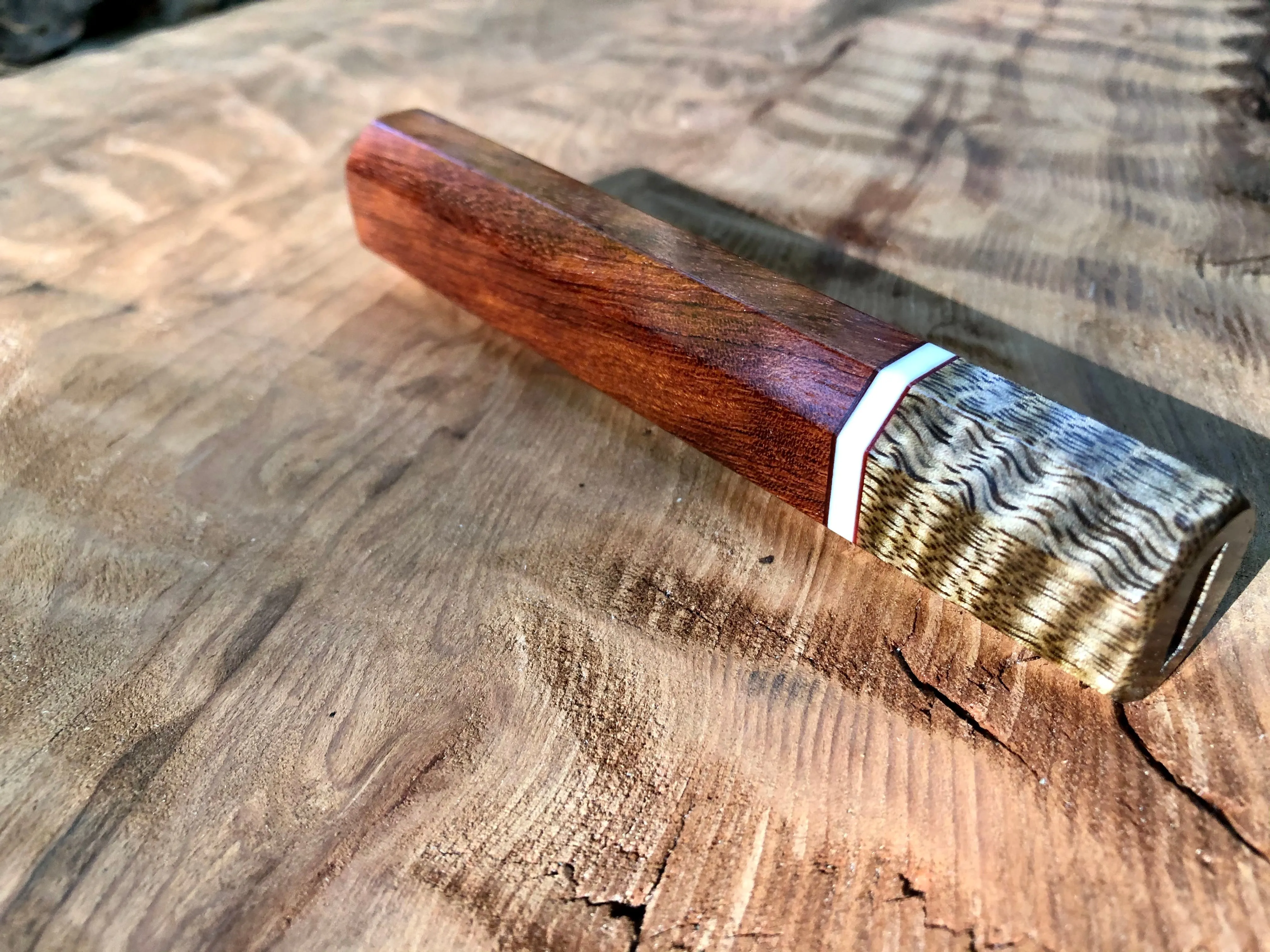 Custom Japanese Knife Handle (Wa Handle) - Bubinga and Curly Mango