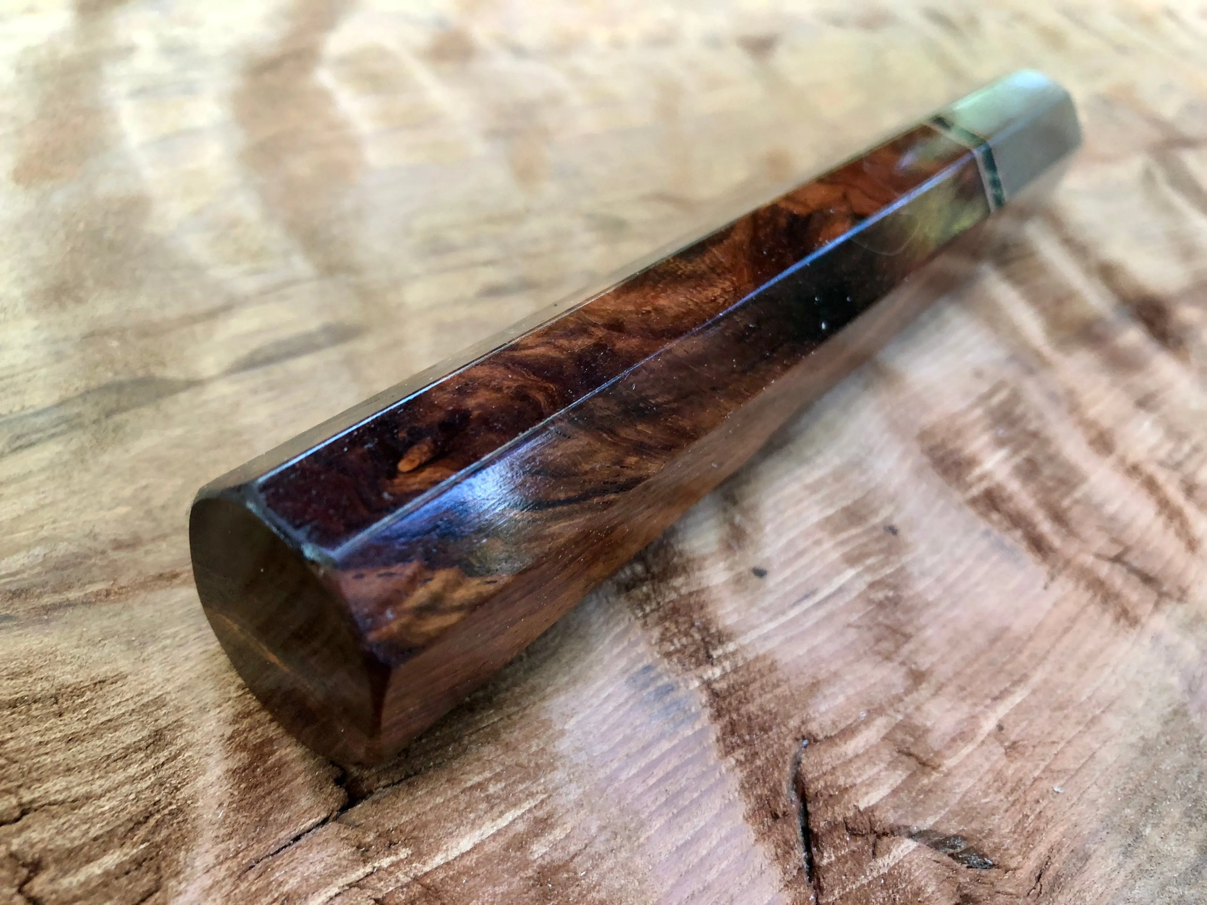 Custom Japanese Knife Handle (Wa Handle) - Honduran Rosewood Burl and Blonde Horn