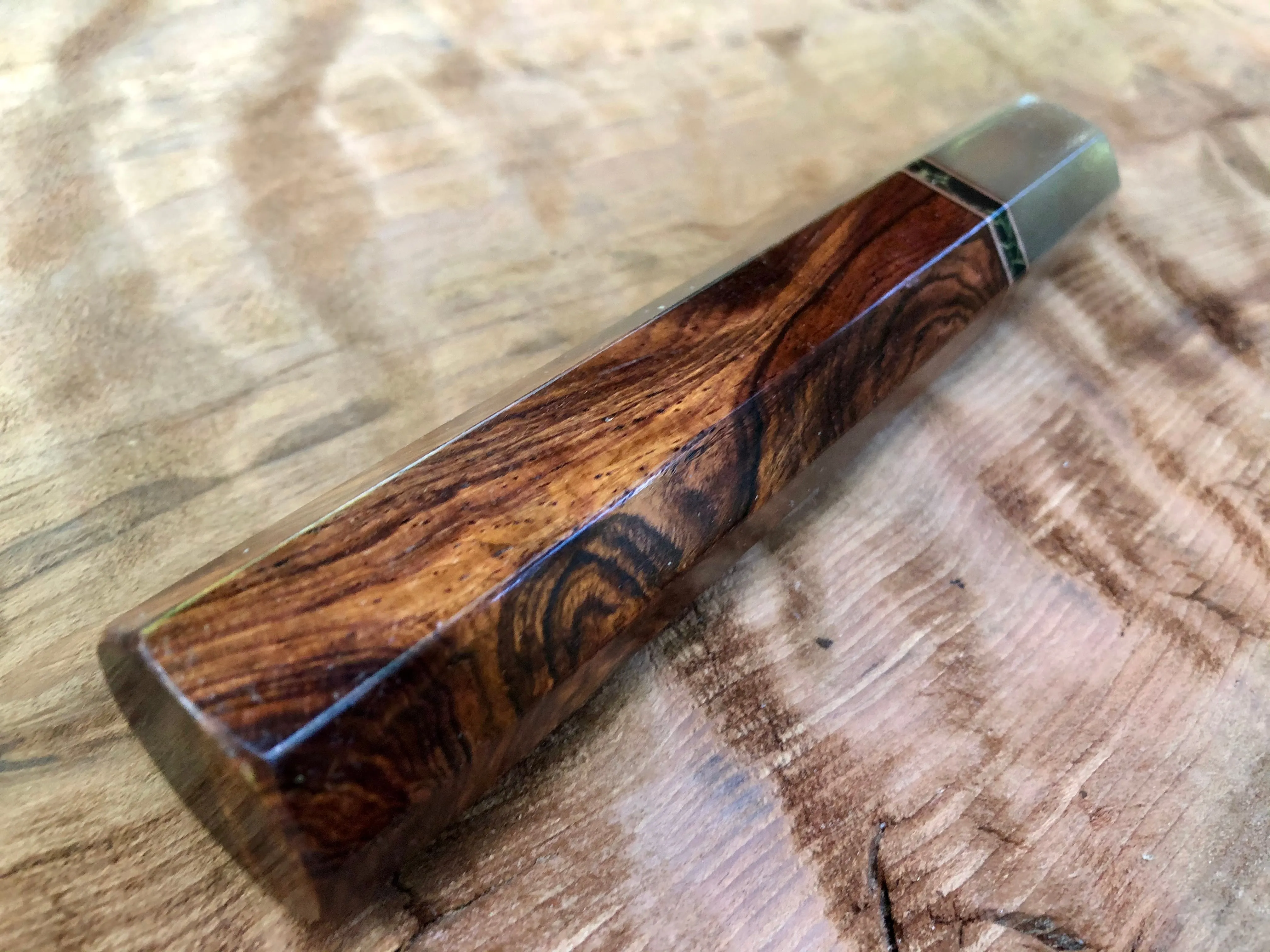 Custom Japanese Knife Handle (Wa Handle) - Honduran Rosewood Burl and Blonde Horn