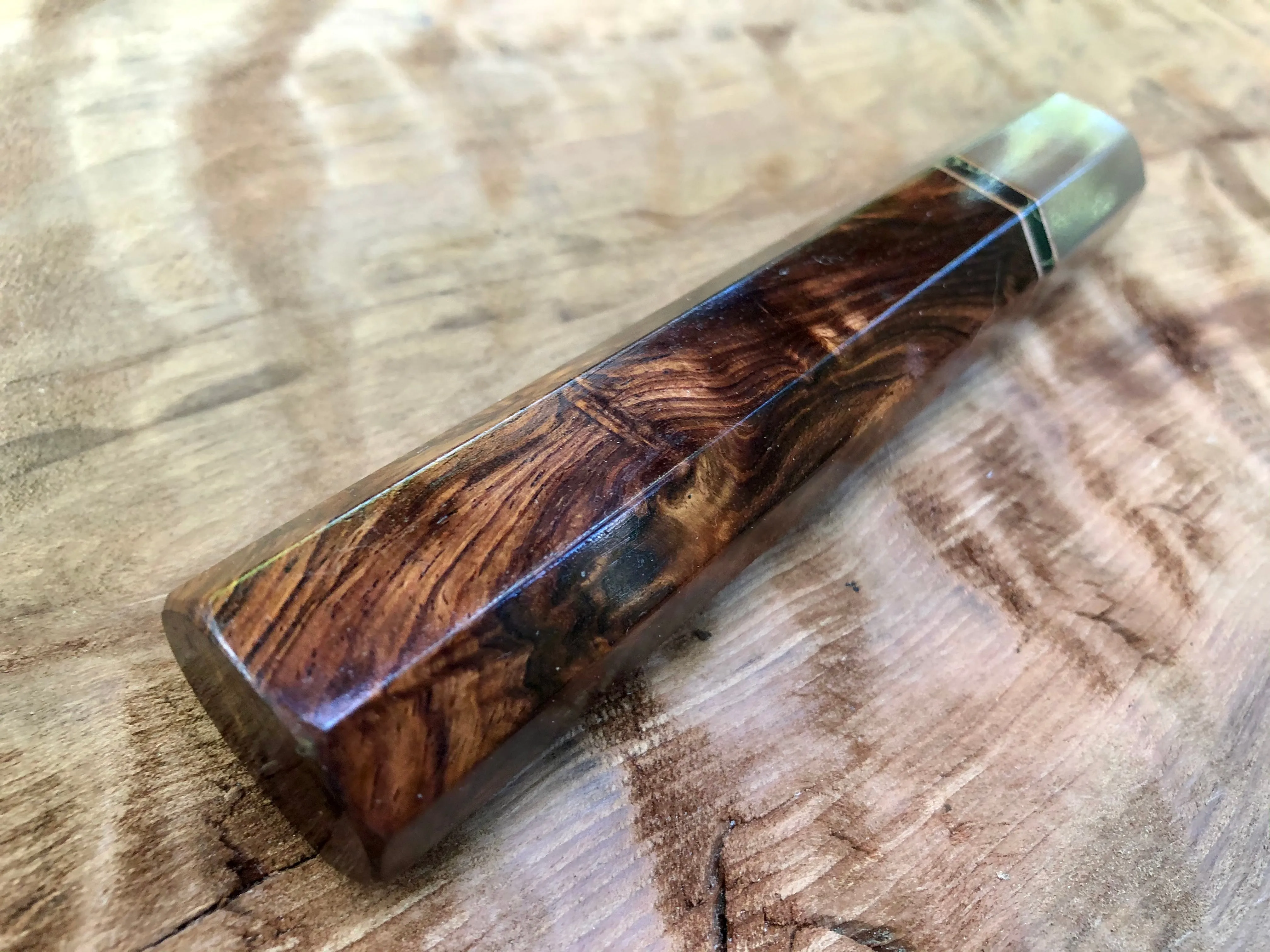 Custom Japanese Knife Handle (Wa Handle) - Honduran Rosewood Burl and Blonde Horn