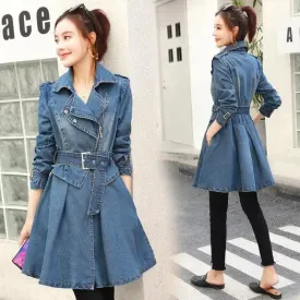 Double layer lapel denim trench coat