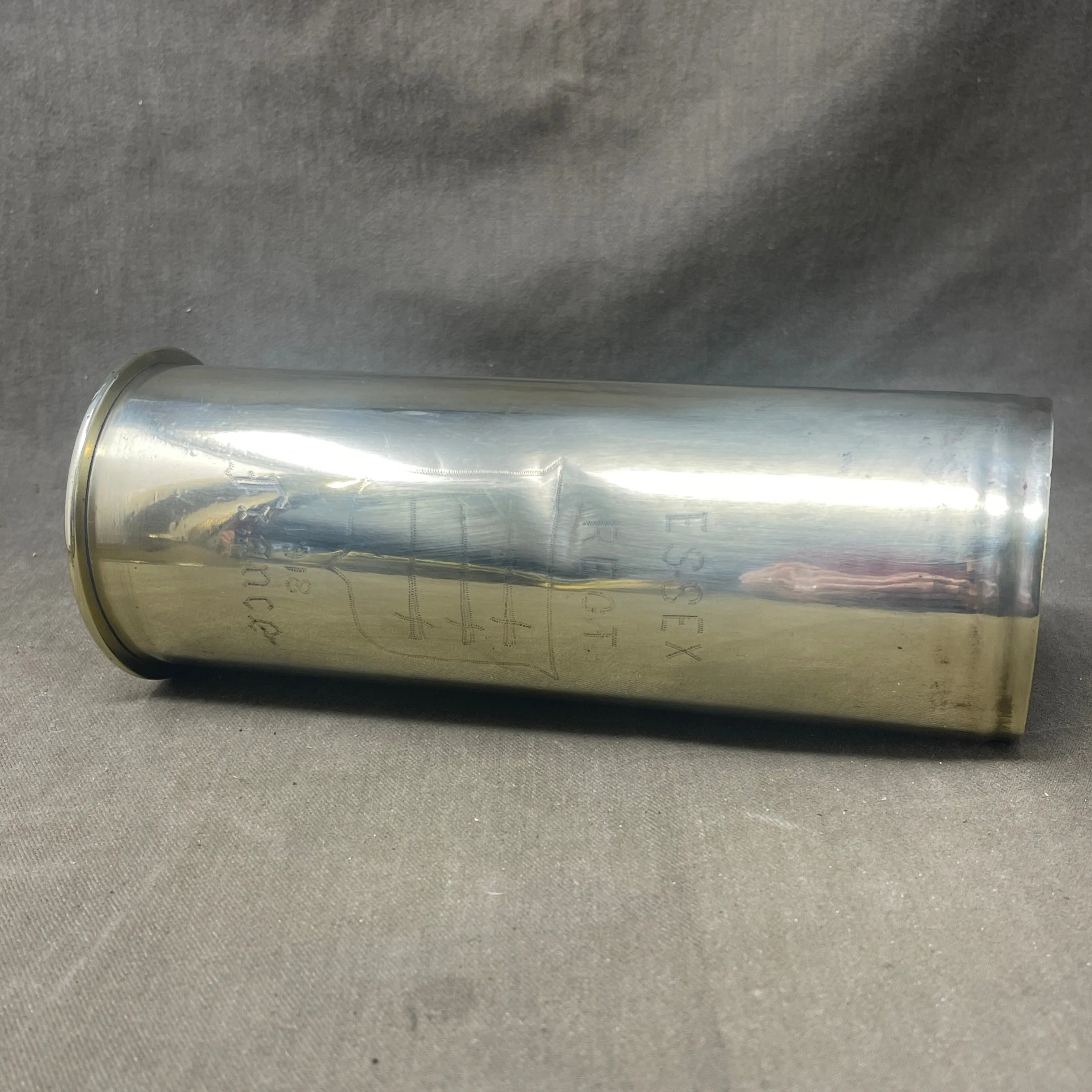 German WW1 Brass 75mm Cartridge Case Dated Juni 1915 Karlsruhe Patronenfabrik  Brass Cartridge Case