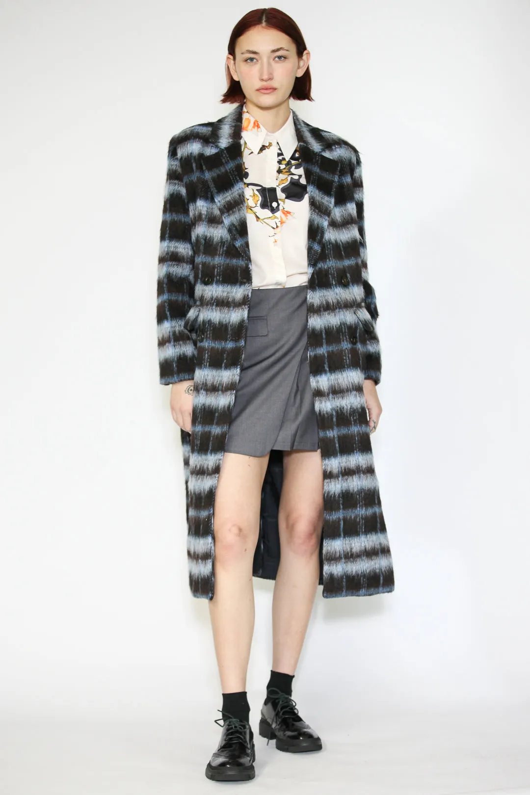 Heavy Wool Navy Black Plaid Coat