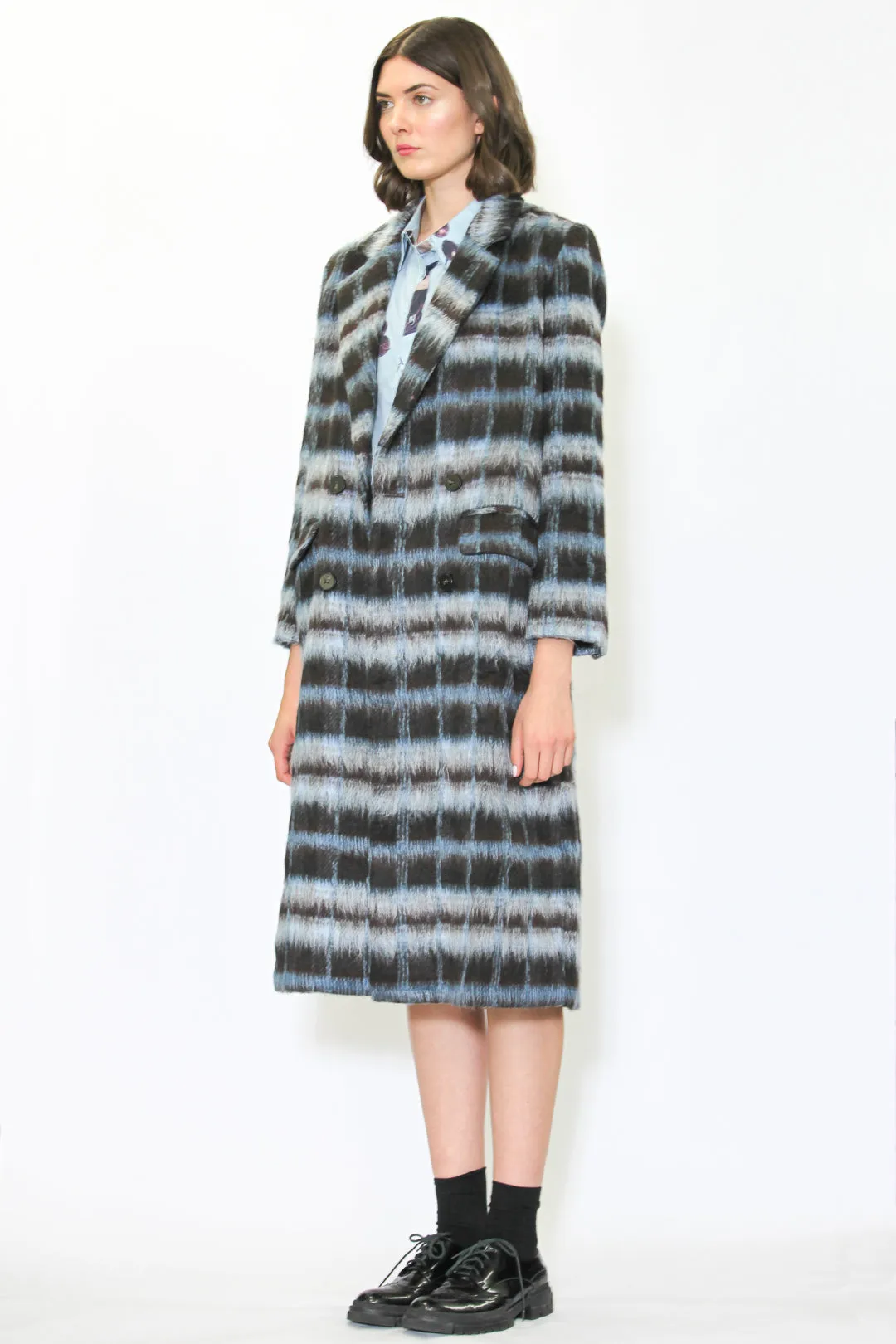 Heavy Wool Navy Black Plaid Coat