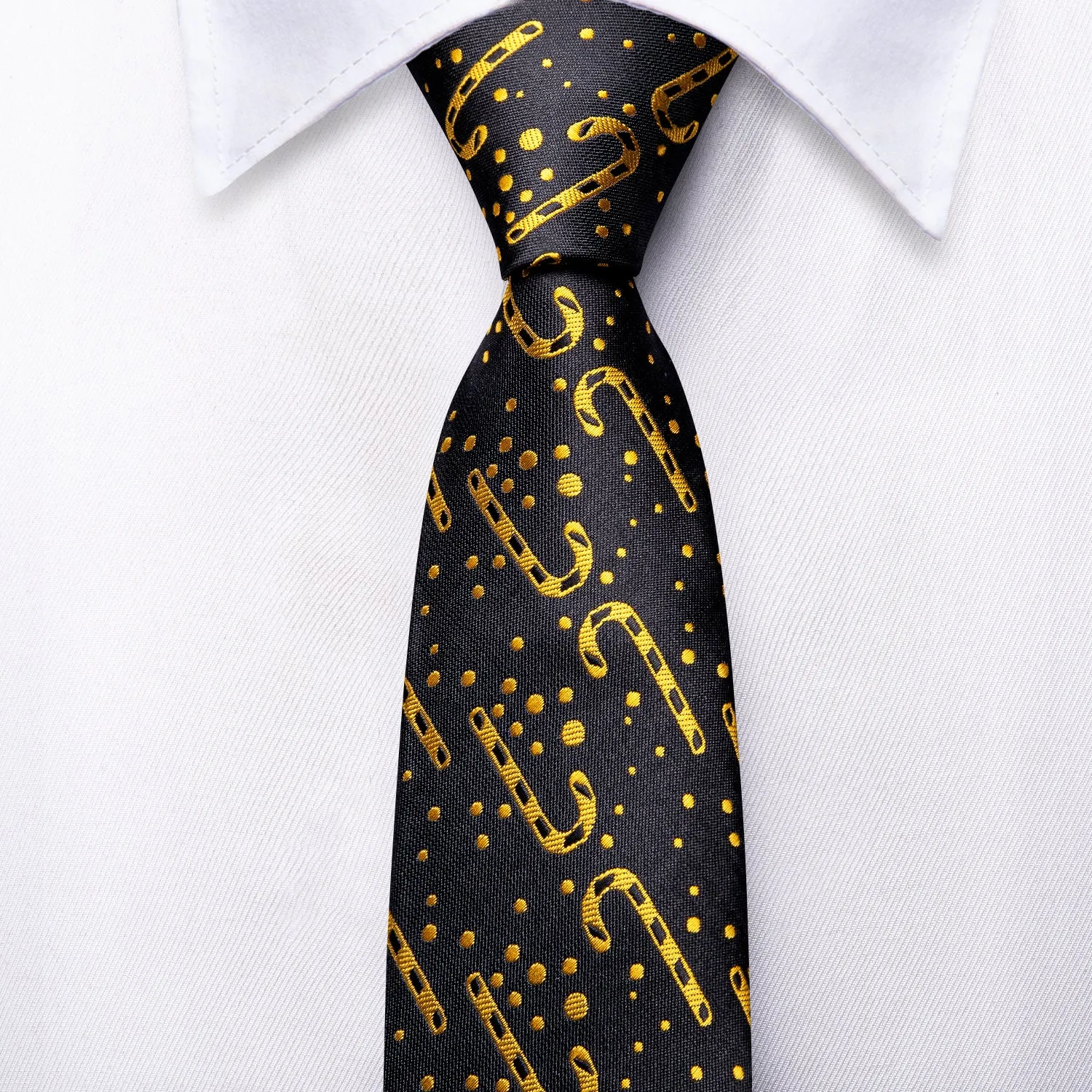 Hi-Tie Black Gold Christmas Cane Children's Tie Pocket Square Party