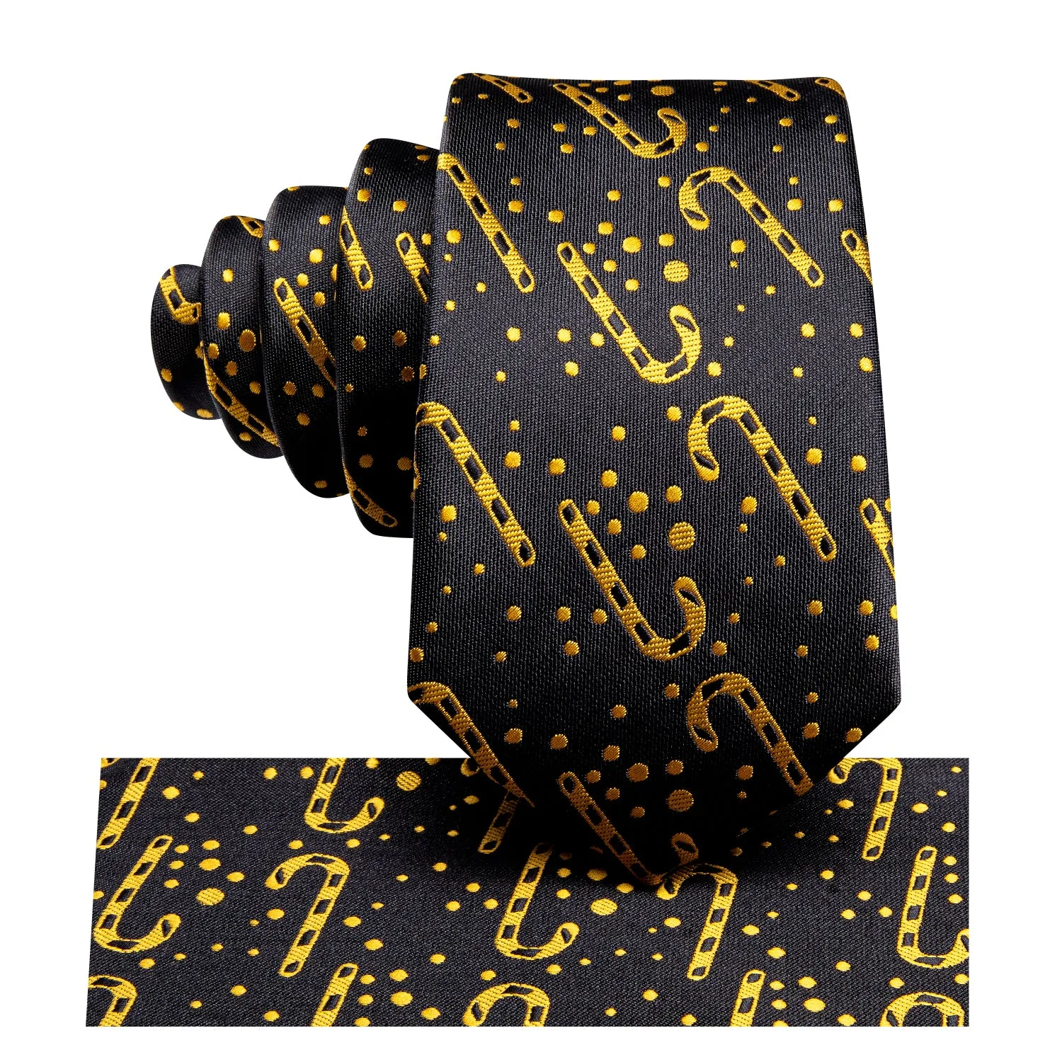 Hi-Tie Black Gold Christmas Cane Children's Tie Pocket Square Party