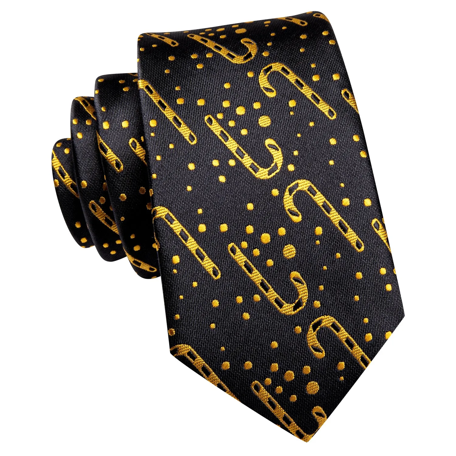 Hi-Tie Black Gold Christmas Cane Children's Tie Pocket Square Party