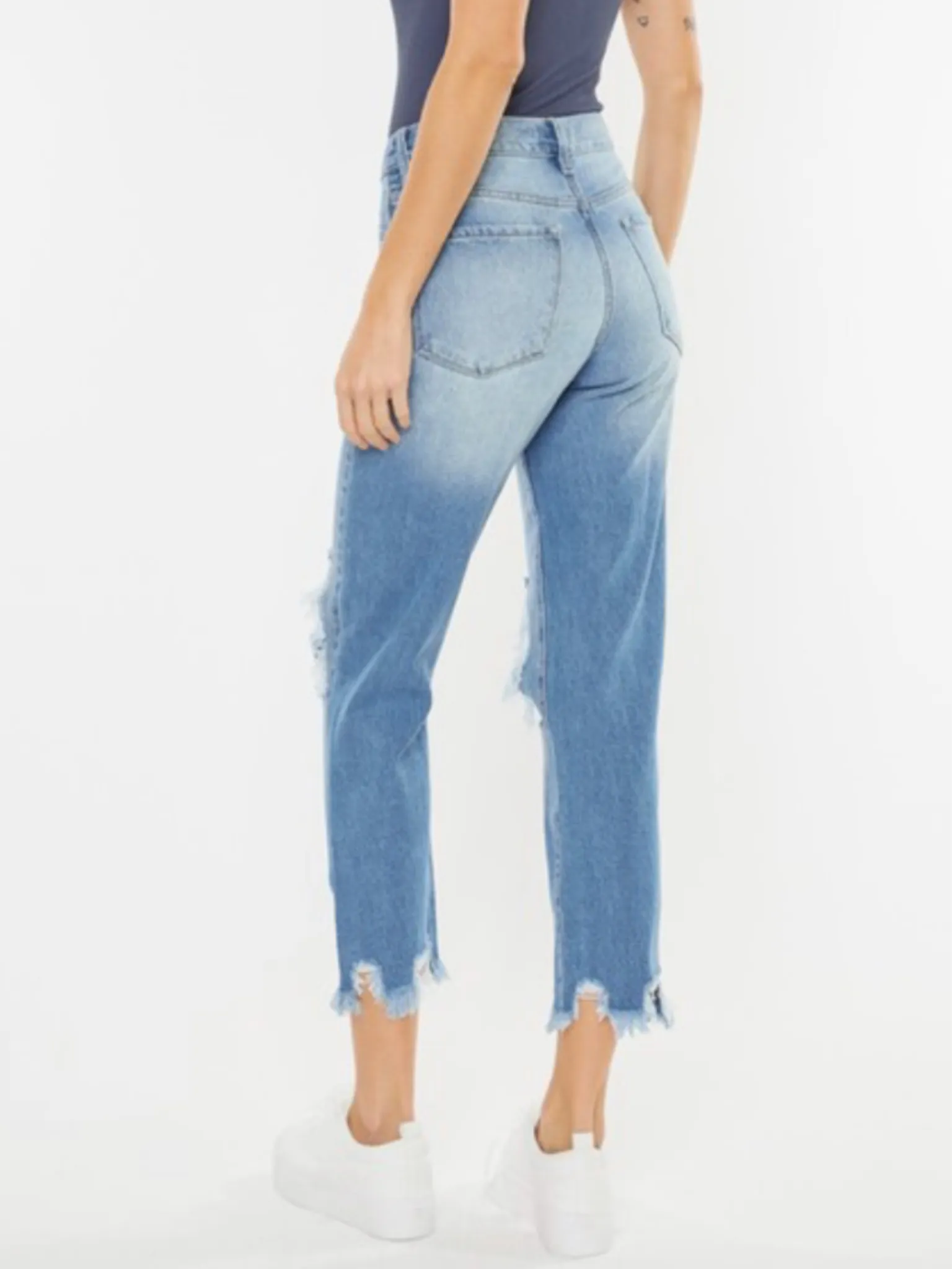 High Rise Distressed Mom Jean - Medium