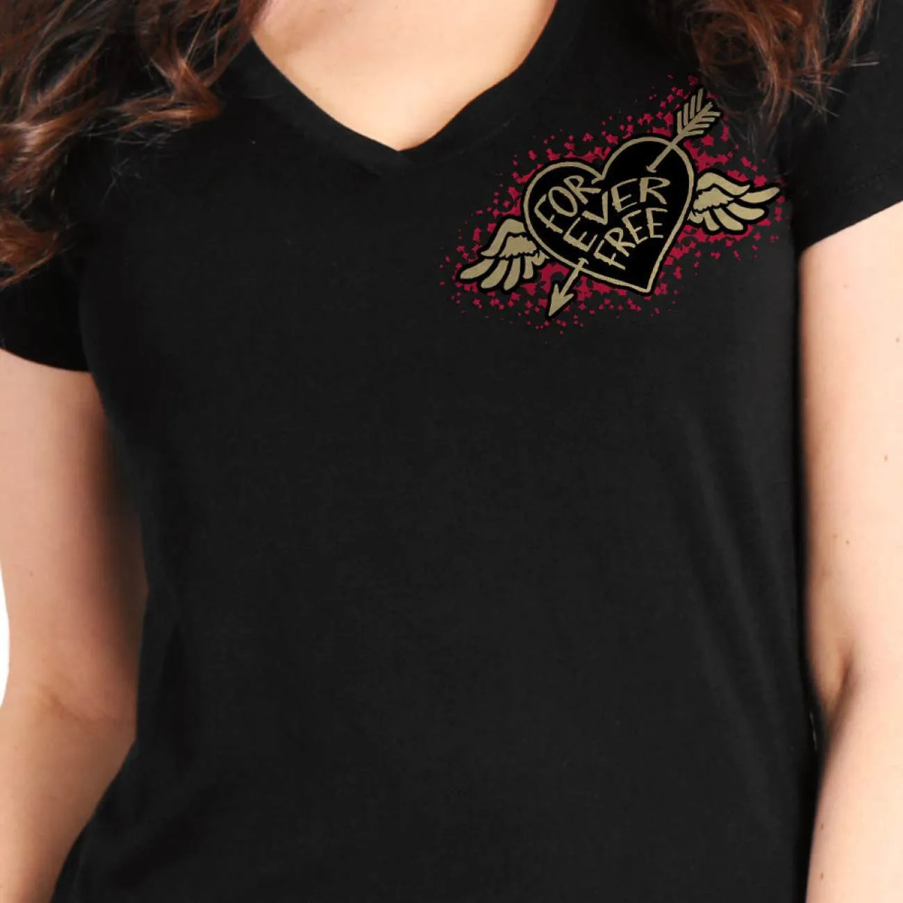 Hot Leathers GLD1550 Ladies Black Rose Wings V-Neck T-Shirt