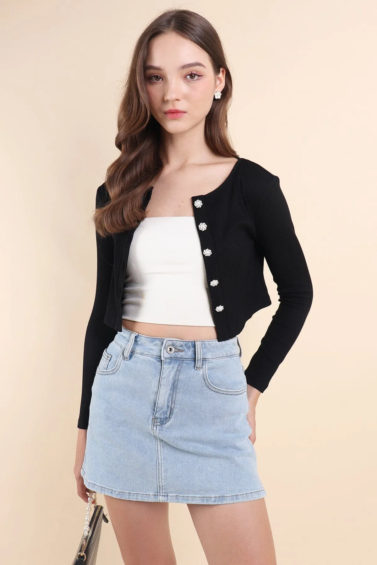 INA PEARL CARDIGAN TOP IN BLACK