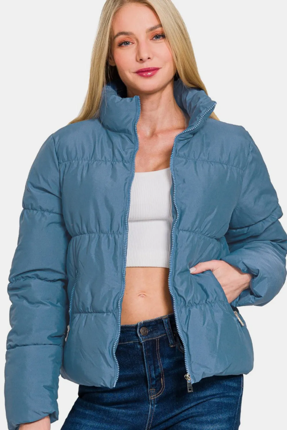 Jasmine Turtleneck Puffer Jacket - Dusty Blue