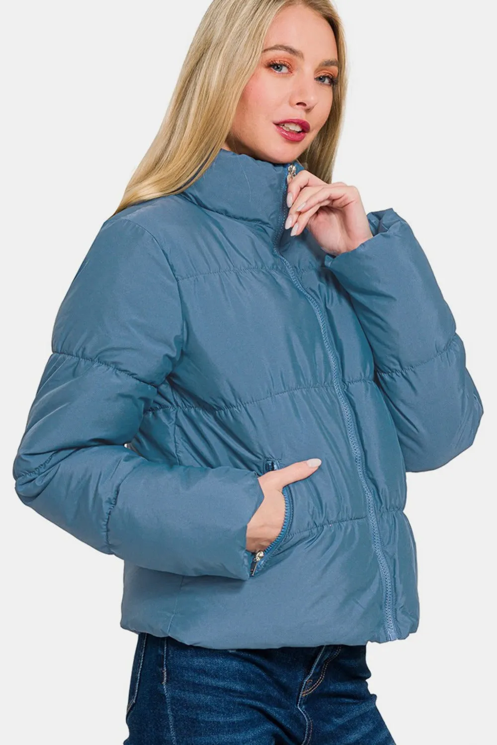 Jasmine Turtleneck Puffer Jacket - Dusty Blue