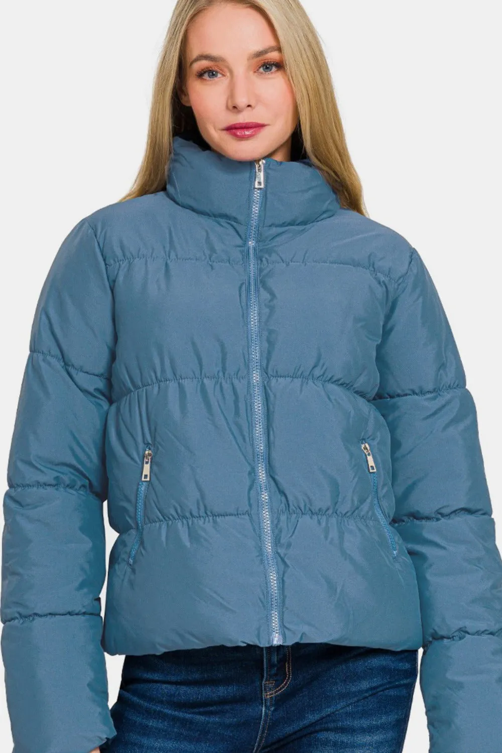 Jasmine Turtleneck Puffer Jacket - Dusty Blue