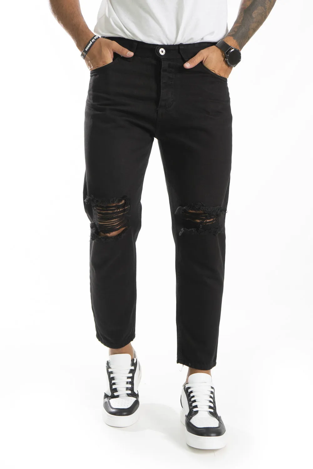 Jeans Uomo Strappi Ginocchia Tinta Unita By 92 Fashion Shop Art. Js273