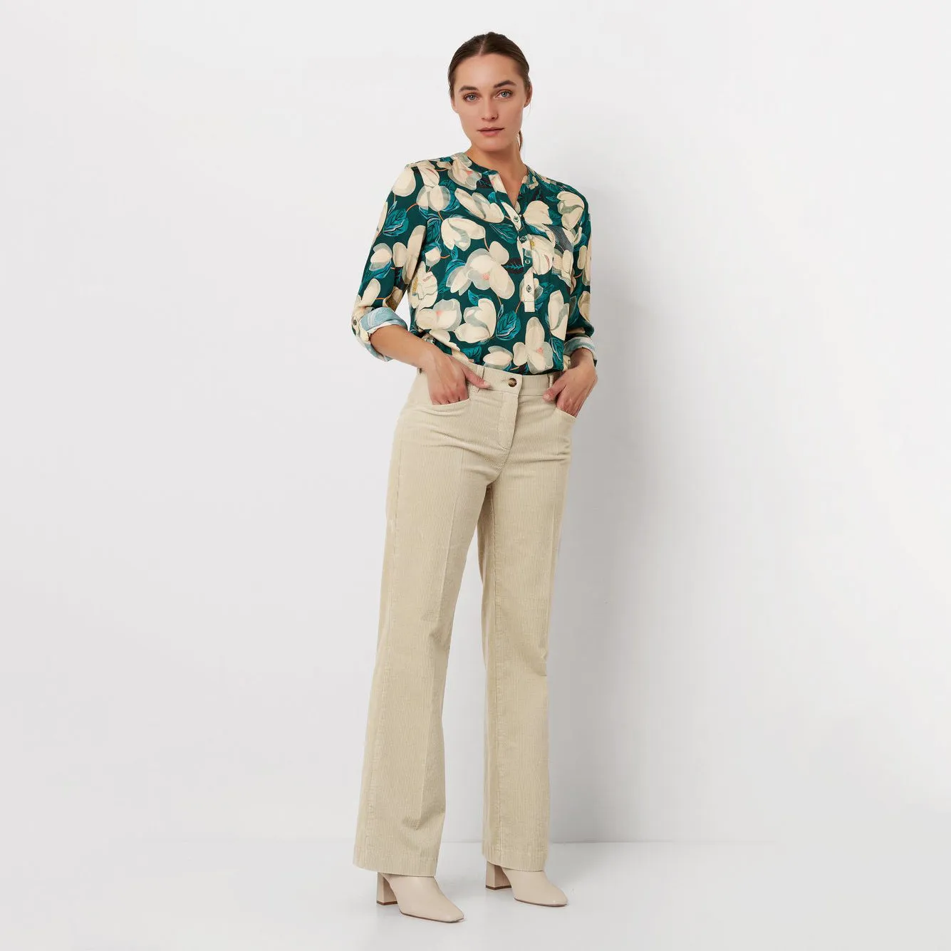 Jolie Ecru Flared Corduroy Trousers