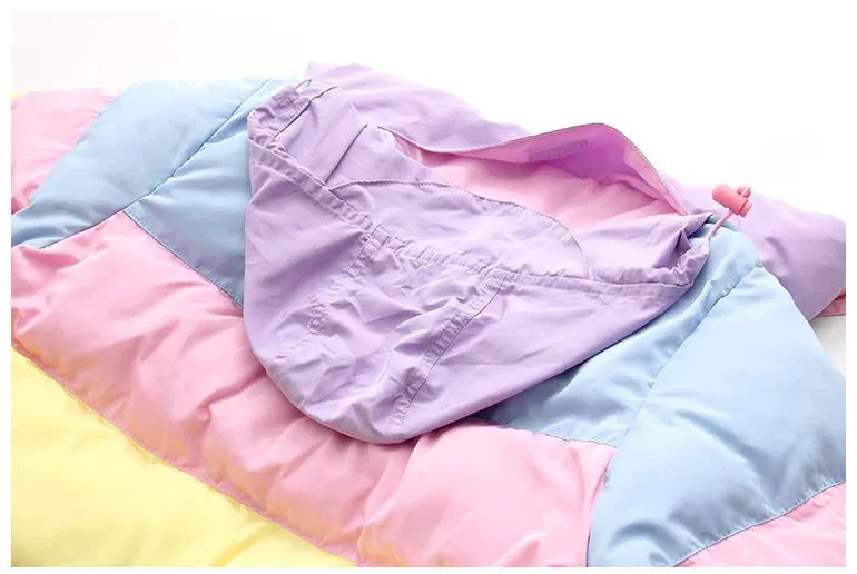 Kawaii Aesthetic Cute 90s Y2K Pastel Rainbow Colorblocking Cropped Down Jacket