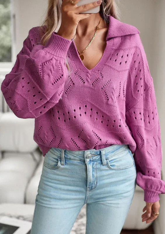 *Knit Long Sleeve Polo Sweater