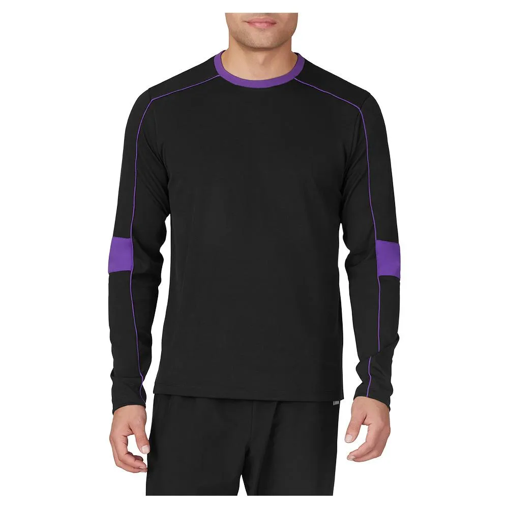 Men`s Back Spin Long Sleeve Tennis Crew Black and Royal Purple