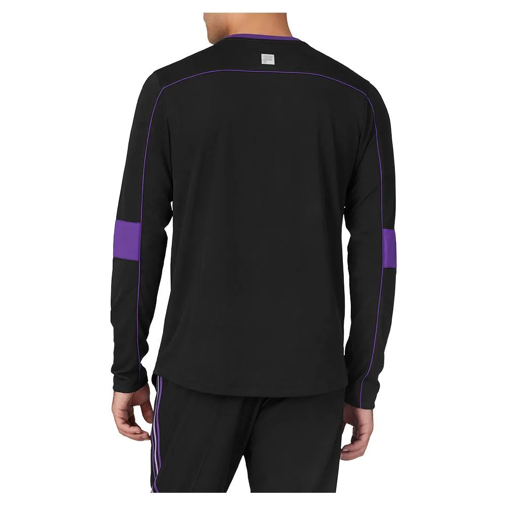 Men`s Back Spin Long Sleeve Tennis Crew Black and Royal Purple