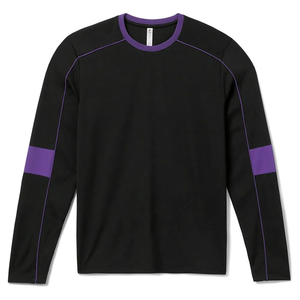 Men`s Back Spin Long Sleeve Tennis Crew Black and Royal Purple