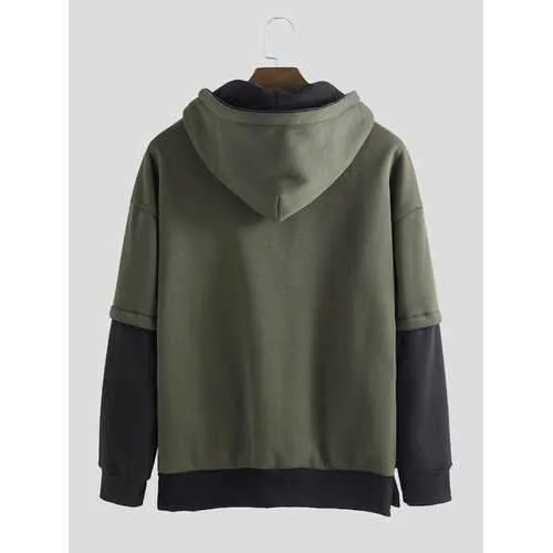 Mens Contrast Color Patchwork Hoodies