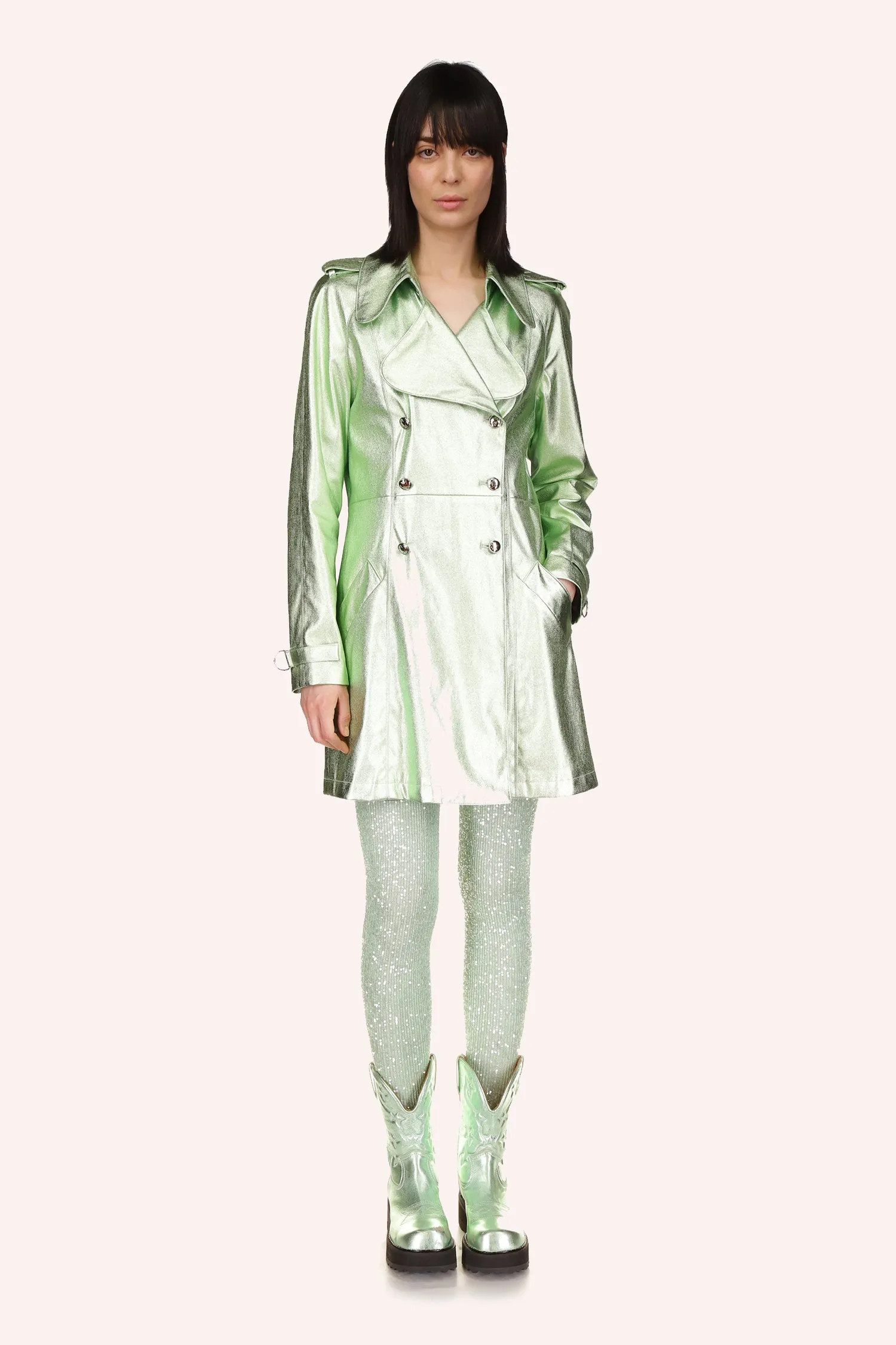 Metallic Leather Trench Coat