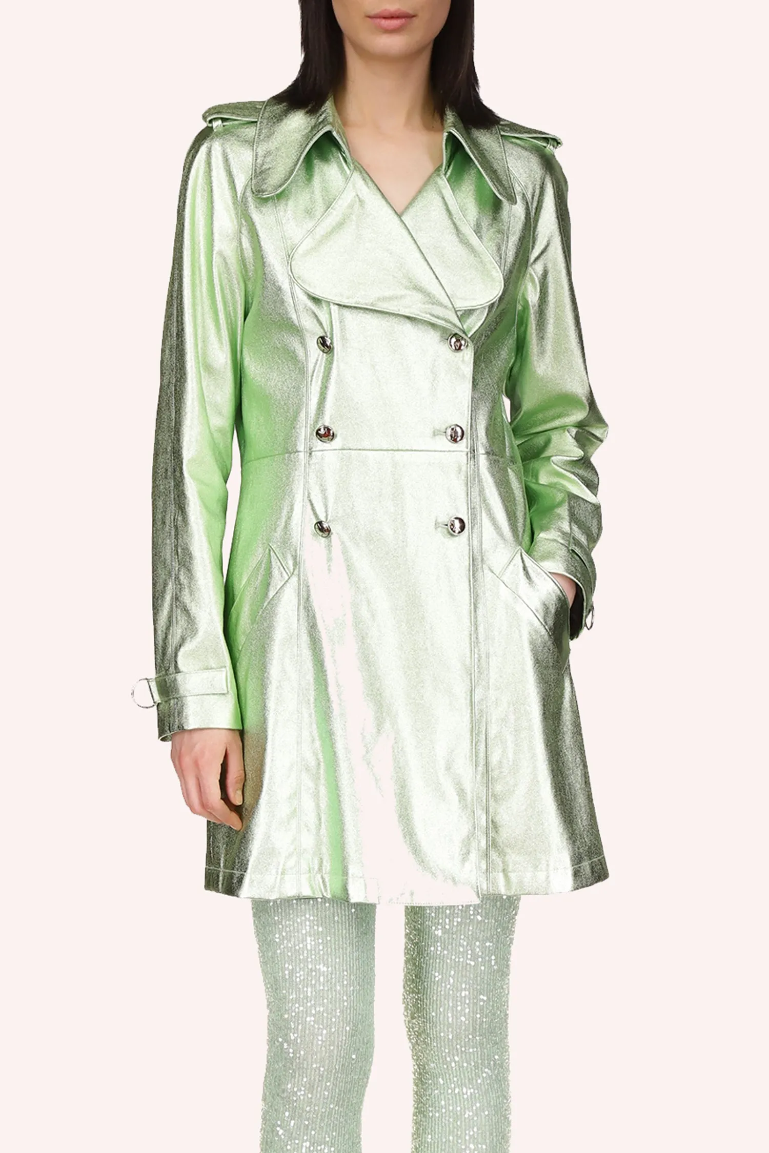 Metallic Leather Trench Coat