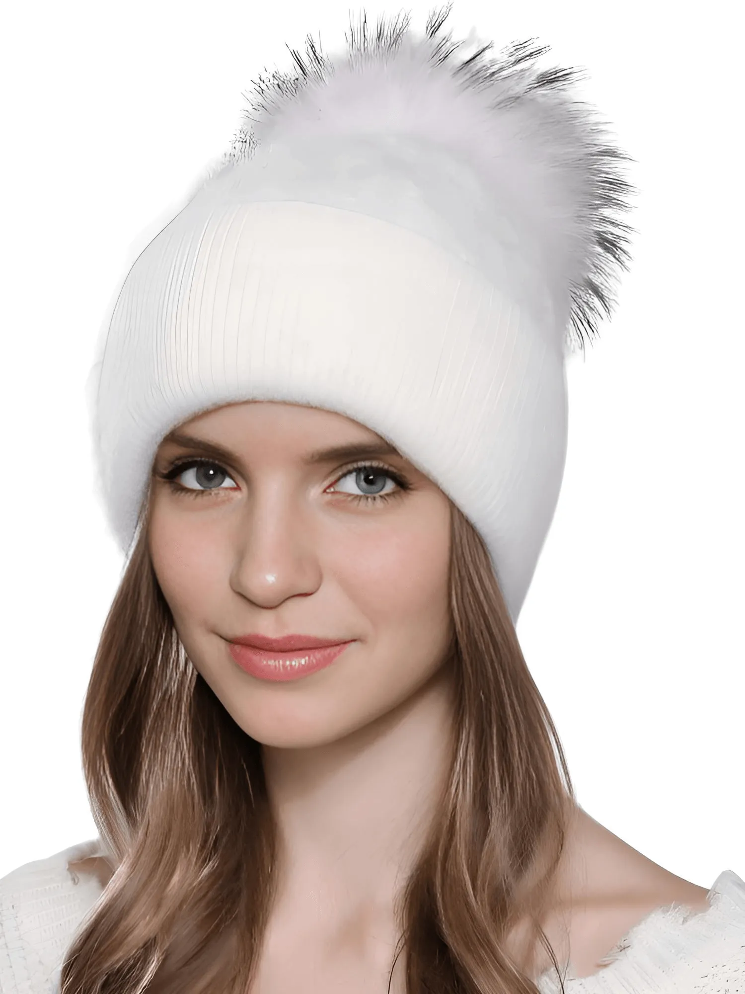 Natural Raccoon Fur Pompom Rabbit Fur Women's Angora Fur Hat Bonnet Women's Winter Hats