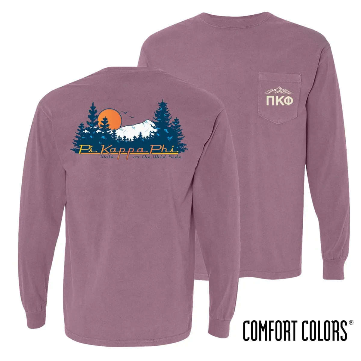 Pi Kapp Comfort Colors Berry Retro Wilderness Long Sleeve Pocket Tee