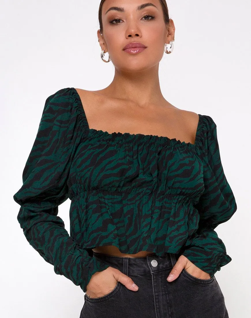 Piery Top in 90's Zebra Forest Green