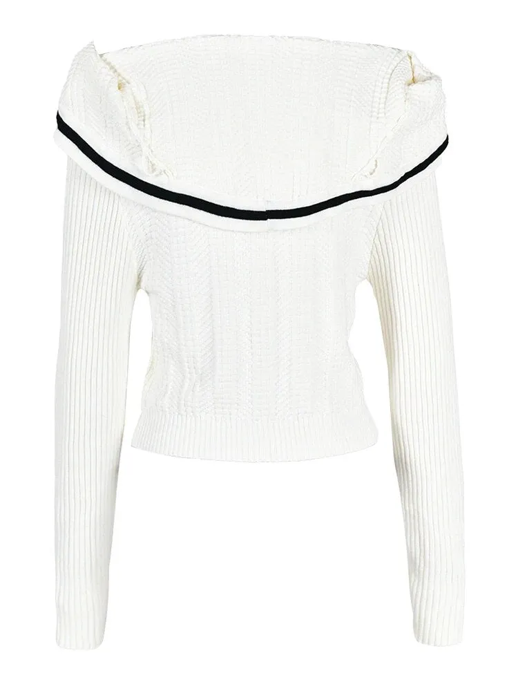 Pre Order:  Collar Chain Slash-Neck Sweater