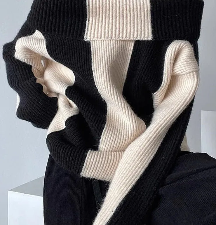 Pre Order:  Colorblock Striped Knit Loose Sweater