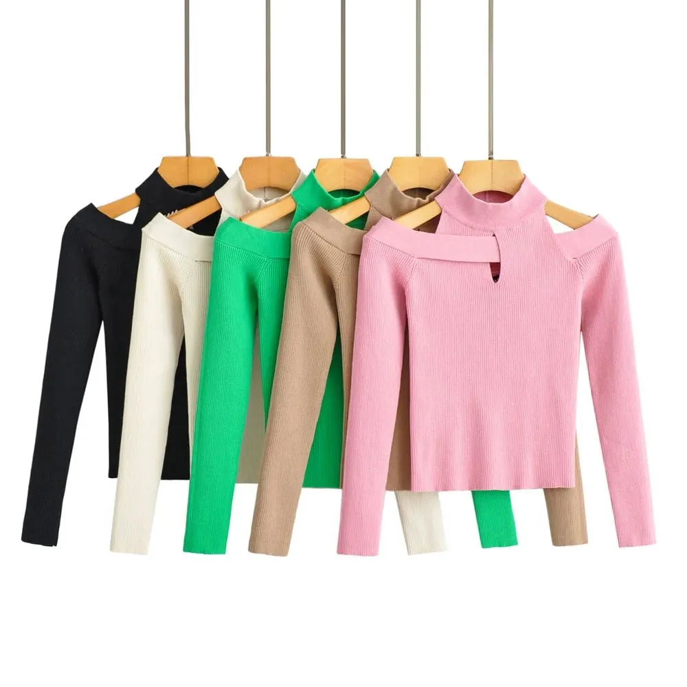 Pre Order:  Cutoff Shoulders Stretchable Knit Sweater