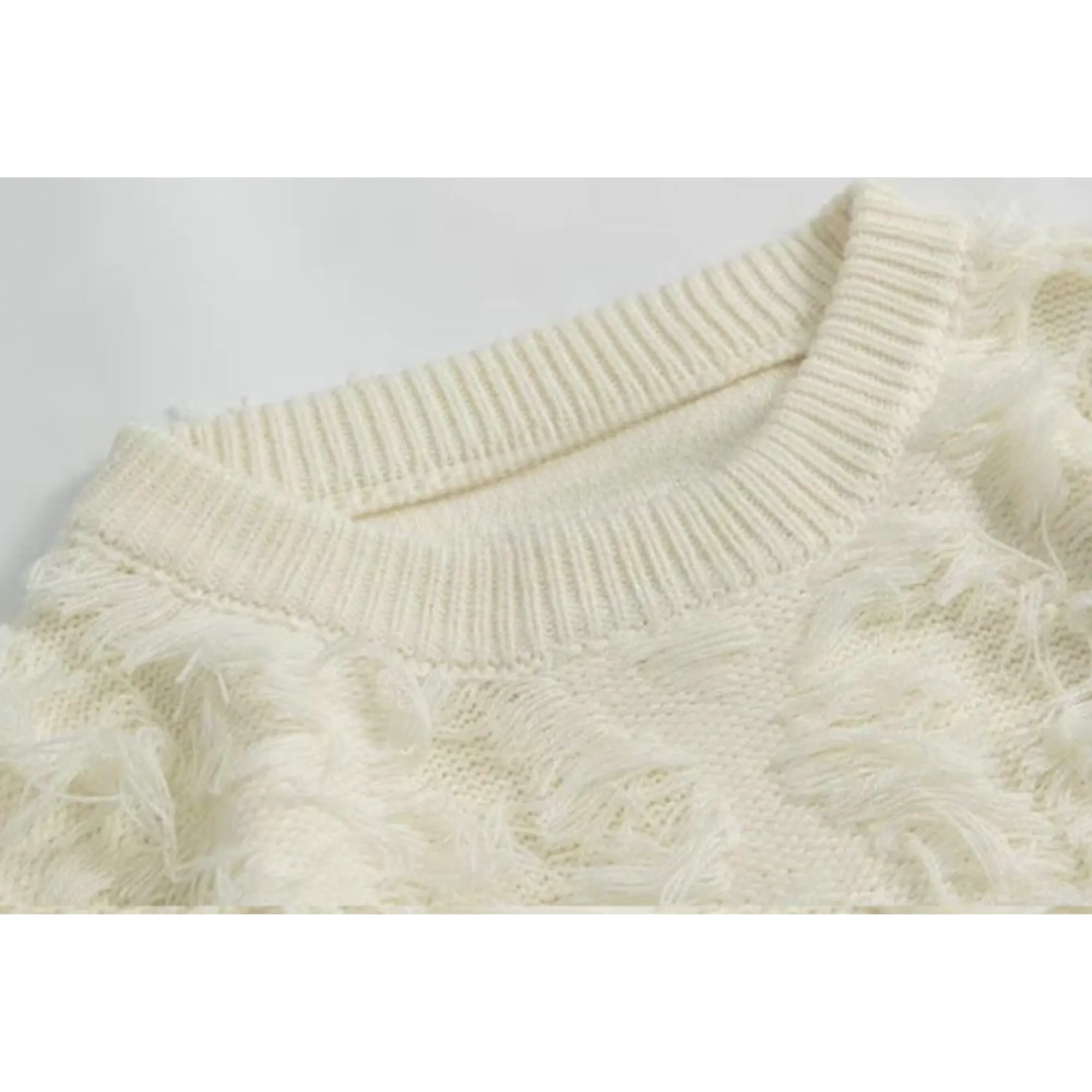 Pre Order:  Fringe Round Neck Knitted Sweater