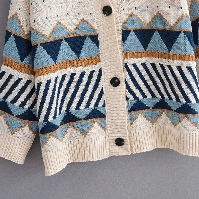 Pre Order:  Geometric Button-Up Knit Sweater