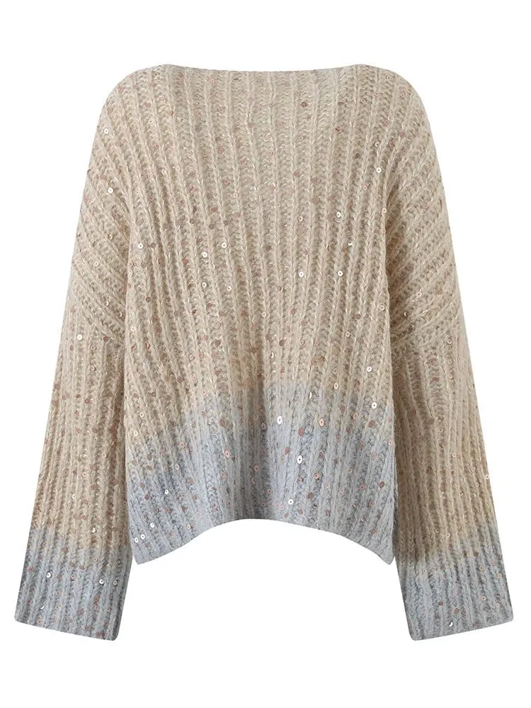 Pre Order:  Ombre Sequined Knit Wool Sweater