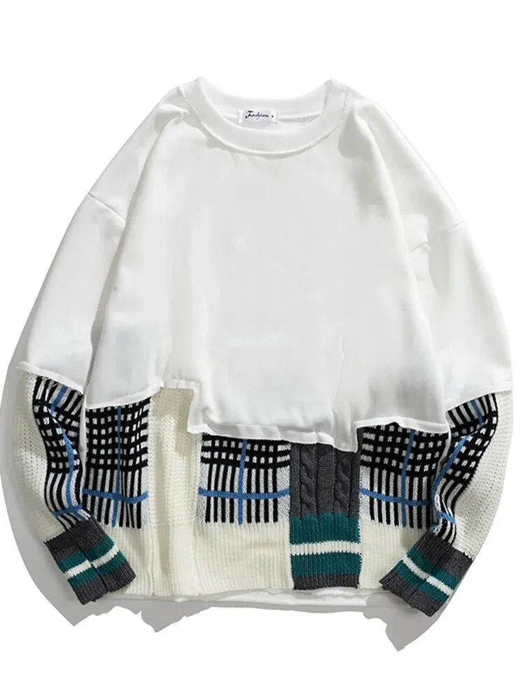 Pre Order:  Plaid Patchwork O-Neck Knit Sweater