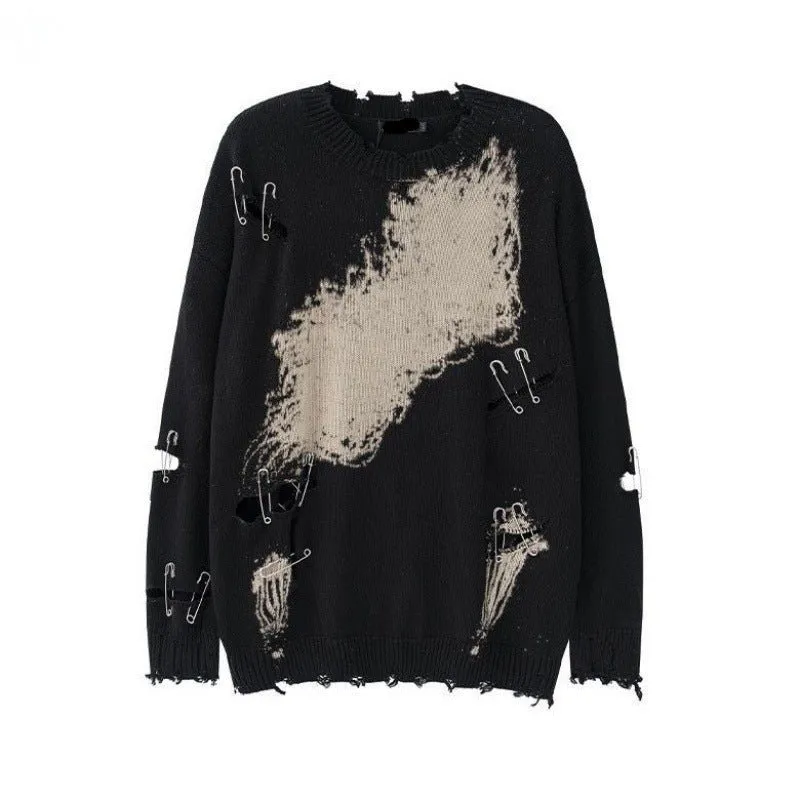 Pre Order:  Rips Pins Distressed Knit Sweater